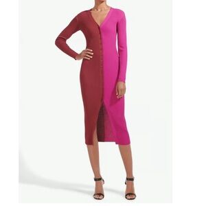 STAUD Two-Tone Shoko Colorblock Rib Knit Long Sleeve Midi Dress